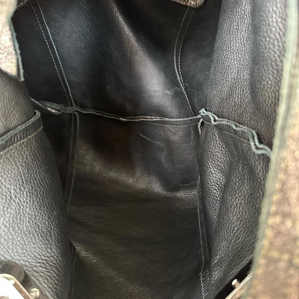 B. Makowsky Metallic Bronze Leather Large Hobo Shoulder Bag with Studded Handle - Picture 4 of 16